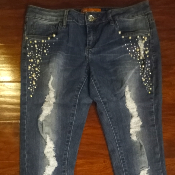 Jou Jou Ripped Rhinestone Jeans - Picture 1 of 6
